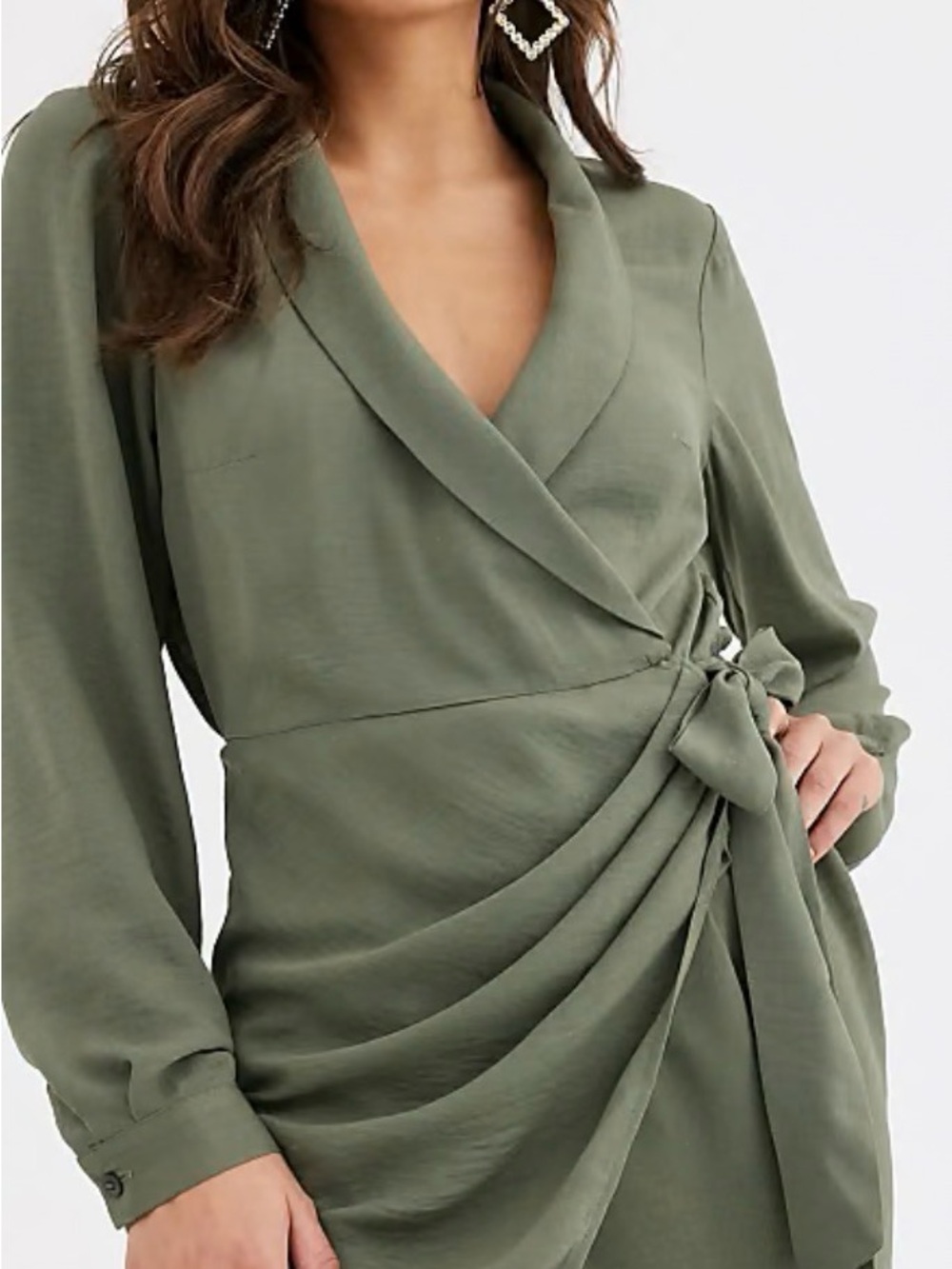 ASOS DESIGN collared wrap mini dress in khaki/olive green